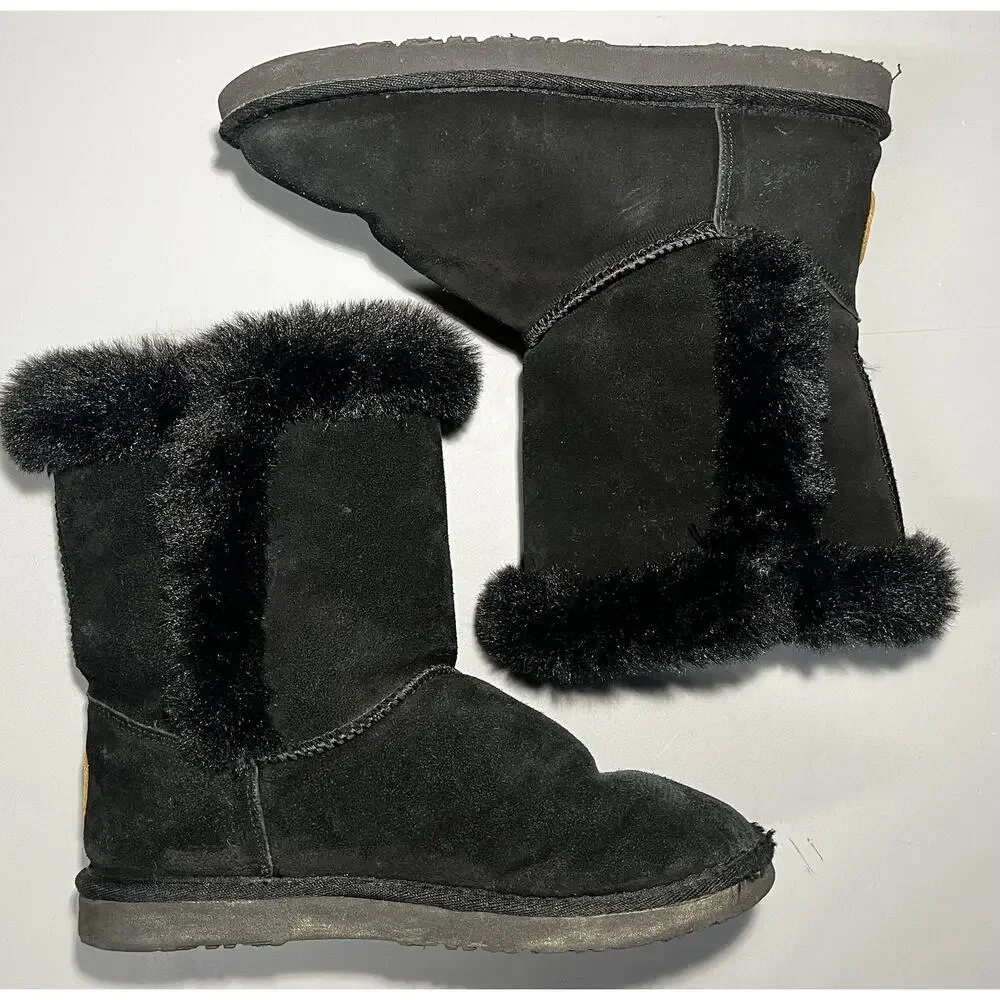 Lamo‎ Boots Womens Size 8 Black Camelia Suede Faux Fur Lined Sheepskin Winter